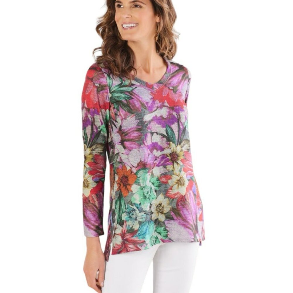 Soft Surroundings First Bloom Tunic Top In Vibrant Floral Print Size 2X Cottage